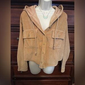 AE American Eagle  Corduroy Hooded Button Shirt Jacket Sz Large